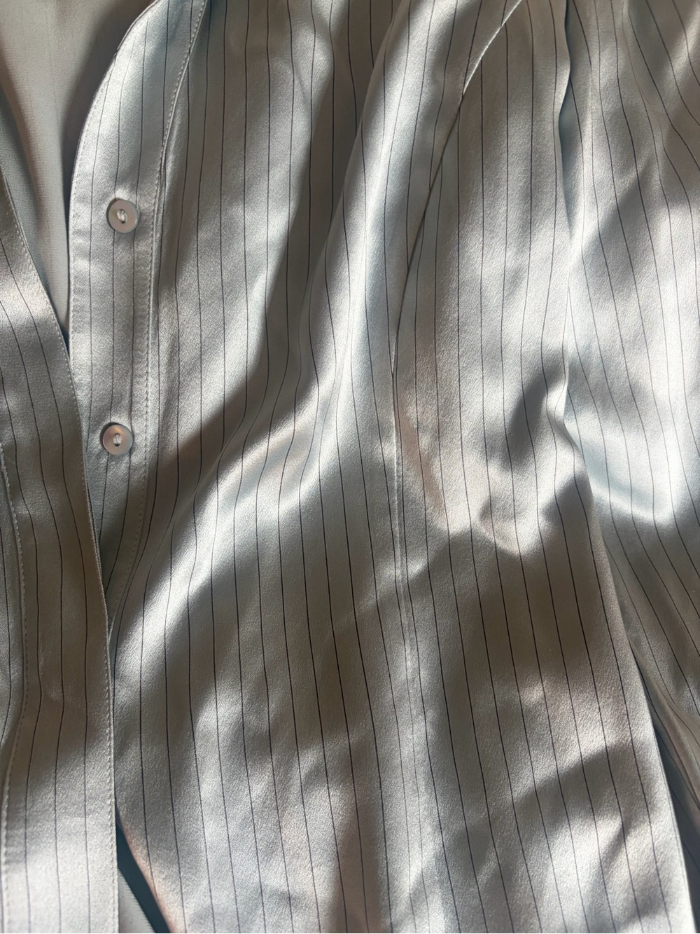 Lafayette 148 New York Silver Pinstripe Button-Front Shirt - Picture 2 of 5